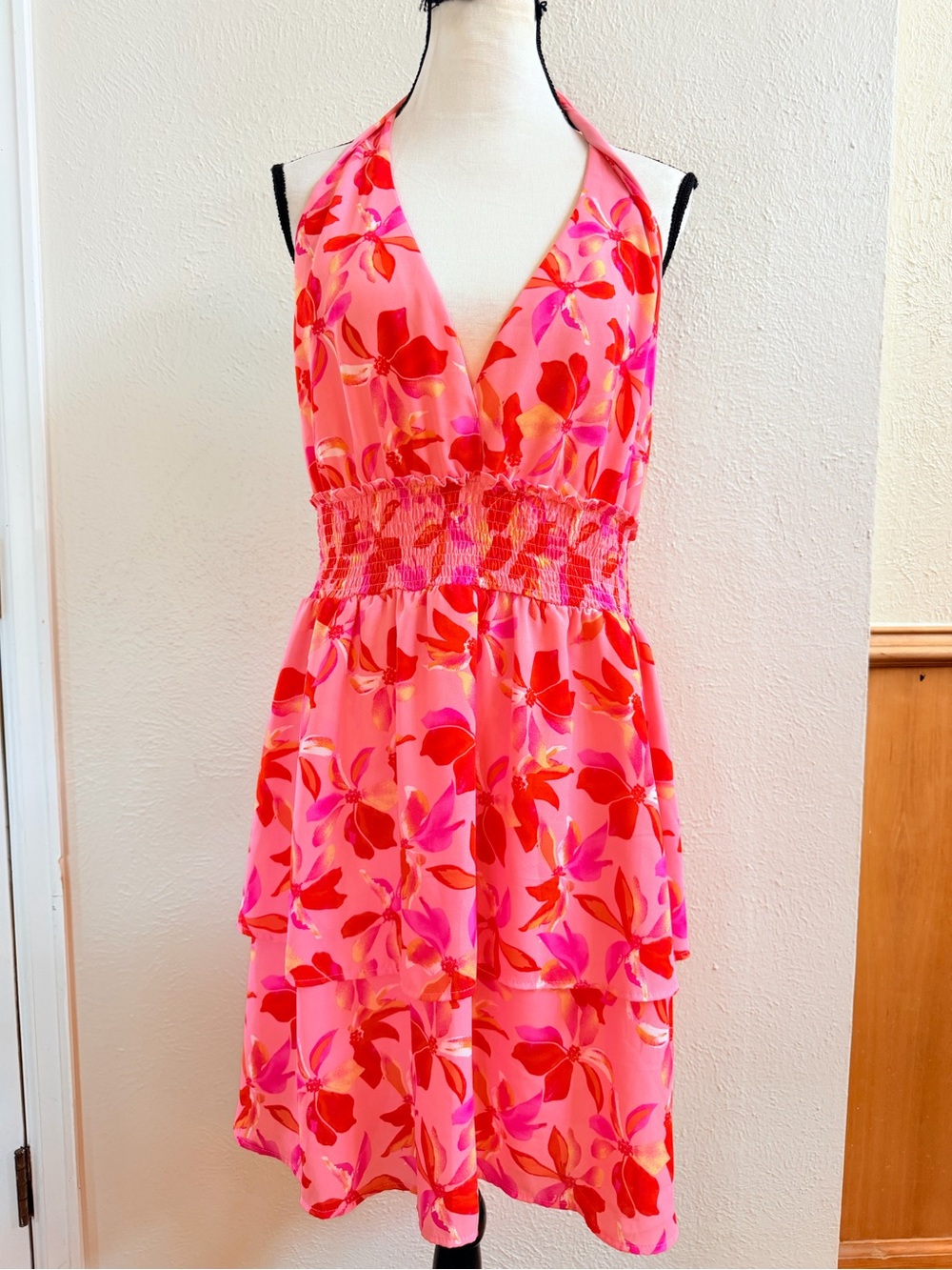 Floral Pink Halter Mini Dress - Picture 4 of 7